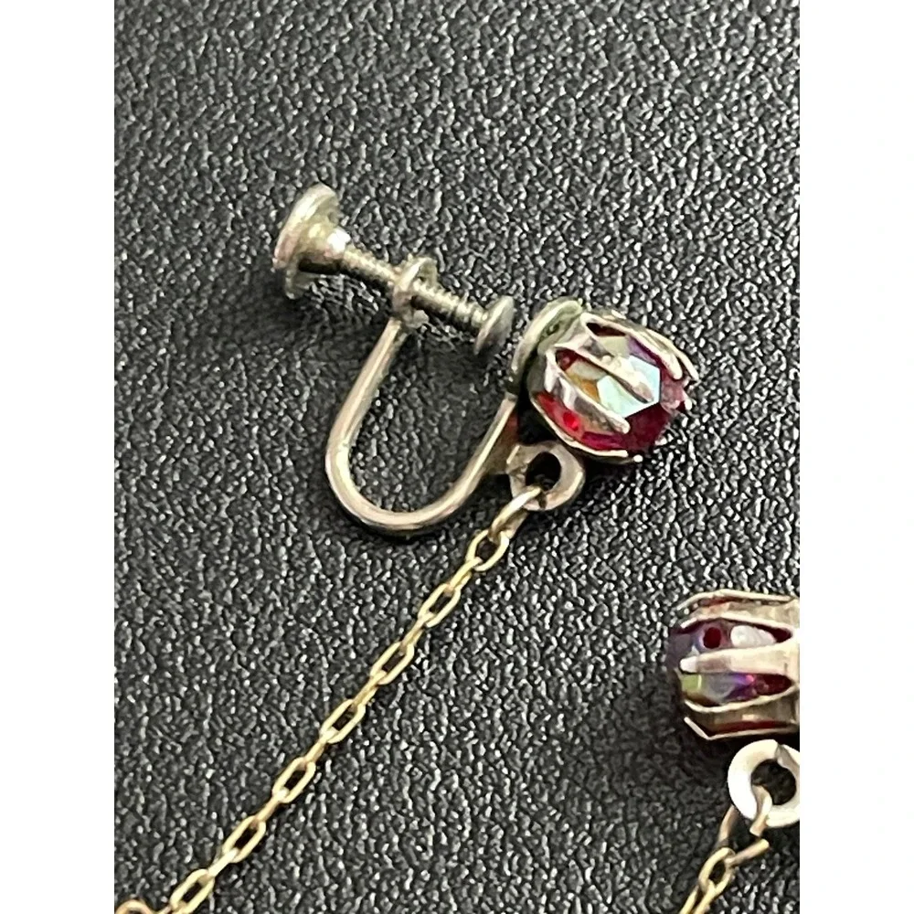 Vintage MCM Earrings Red Faceted Glass Dangle Drop Screw Backs - Picture 10 of 14